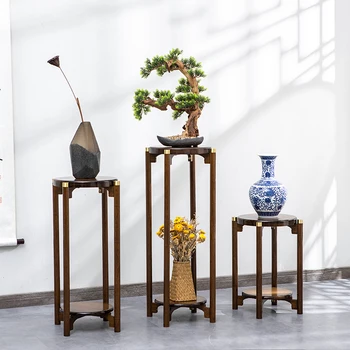 Naujas kiniškas gėlių stovas, gėlių staliukas, bonsai stovas, svetainė, gėlių vazono stovas nuo grindų iki lubų, medžio masyvo interjeras