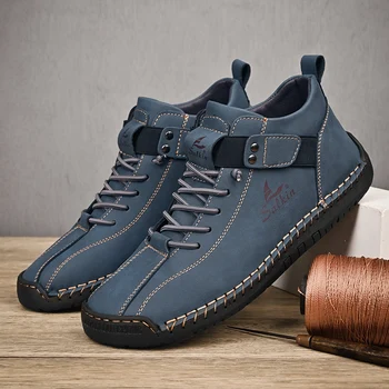 Nauji 2024 m. rankų darbo odiniai laisvalaikio vyriški batai Dizaino sportbačiai Vyriški kvėpuojantys odiniai batai Vyriški kulkšnies batai lauke