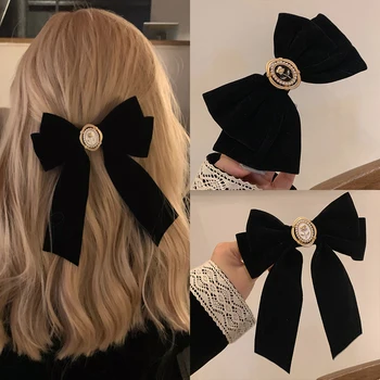 Nauji juodo aksomo lanko plaukų smeigtukai Elegantiški audinių lydinio rožės Plaukų segtukai moterims Fashion Ponytail Barrette Heawear aksesuarai