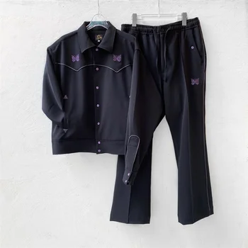 Naujos juodos adatos Purpurinis drugelio siuvinėjimas 1:1 Geros kokybės kostiuminė striukė Laisvalaikio mada Aukštosios gatvės vyrai Moterys AWDW madingas paltas