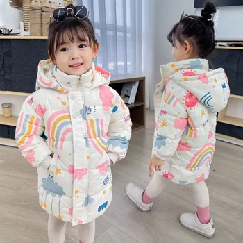 Naujos mergaitės Berniukai Apatinė striukė Žieminiai paltai Vaikiški drabužiai Drabužiai su gobtuvu Windbreaker paltas 2-7 metų vaikams Medvilniniai šilti viršutiniai drabužiai
