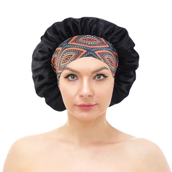 Naujos moterys Satin Sleeping Hat Night Sleep Hair Care Bonnet Nightcap Wide Band Adjust Hat Extra Satin Šilkinės dušo kepuraitės Unisex