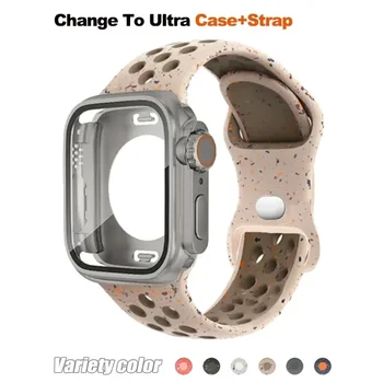Neperšlampamas dėklas+guminis dirželis, skirtas Apple Watch Ultra 2 49mm 45 44 41mm 40mm Correa Sport Band, skirtas IWatch 9 8 7 6 5 SE