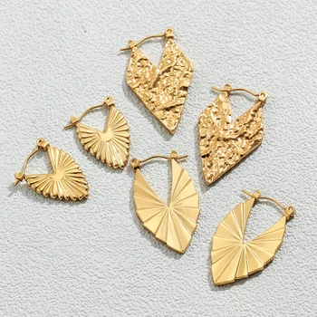 Nerūdijančio plieno siūlų tekstūros geometriniai auskarai moterims Pareiškimas Paauksuota metalinė ausų sagtis Daugiakampis auskaras Moteriška dovana