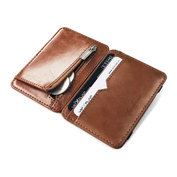 New Fashion Man Small Leather Magic Wallet with Coin Pocket Men's Mini Purse Money Bag Kreditinės kortelės laikiklis Spaustukas gryniesiems pinigams
