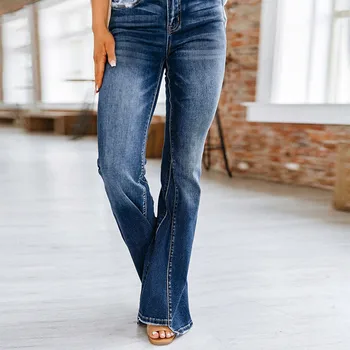 New High Waist Flare Jeans Women Vintage Classic Boyfriend High Street Full Length Denim Pants Pantalones Spodnie Damskie