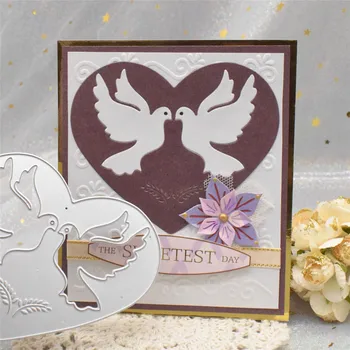 New Love Heart Background Frame Embossing Dies Pigeon Metal Cutting Dies for DIY Scrapbooking Album Paper Cards Making Craft