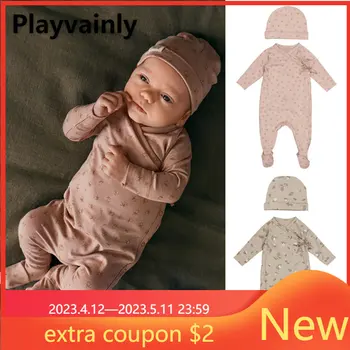 New Spring Baby Girl Boy Romper Cotton Cute Print V-neck Side Snap and Rišantis virvės kombinezonas Kūdikių vaikai ropoja drabužiai E2687