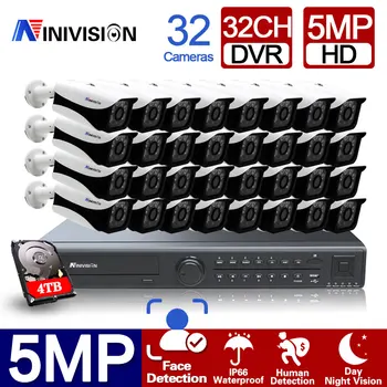 NINIVISION 32CH 5MP-N HD AI veido aptikimo DVR namų apsaugos kamerų sistema 5MP IP66 lauko kamerų stebėjimo vaizdo stebėjimo kamerų rinkinys