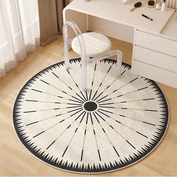 Nordic Modern Simple Carpet Black White Circle Strip Svetainė Miegamasis Kilimas Sofa Apvalus geometrinis kilimas Kėdė Kilimėlis Namų dekoras