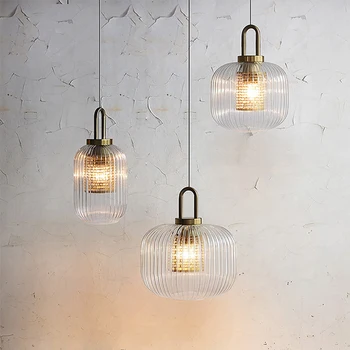 Nordic Retro LED stiklo pakabinamas šviestuvas Modernus valgomasis Pakabinama lempa Virtuvė Miegamasis Namų dekoras Skaidrus šviestuvas