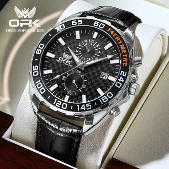 OPK 8163 klasikinis originalus kvarcinis laikrodis vyrams 43 mm didelis ciferblatas vandeniui atsparus odinis vyriškas laikrodis Kalendorius Prabangus verslo rankinis laikrodis