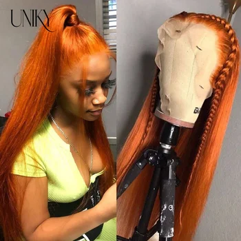 Orange Ginger Nėrinių priekinis perukas Kaulas Tiesus žmogaus plaukų nėrinių priekinis perukas Kūno banga Brazilijos plaukai T dalis nėrinių uždarymo perukai 180%
