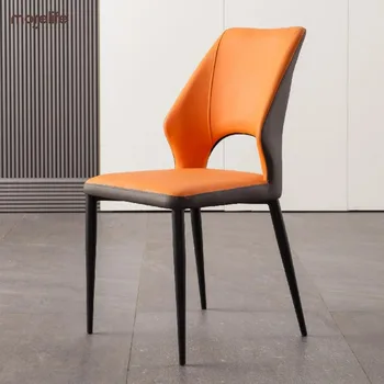 Oranžinė Modernios prabangios valgomojo kėdės Metalinis miegamasis Sodas Nagų oda Kėdė Rašomasis stalas Balkonas Sillas de Comedor Svetainės baldai
