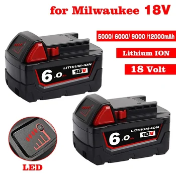 Original 18V 6.0Ah Replacement Lithium Ion Battery For Milwaukee M18 elektrinių įrankių baterijos 48-11-1815 48-11-1850 48-11-1860 Z50