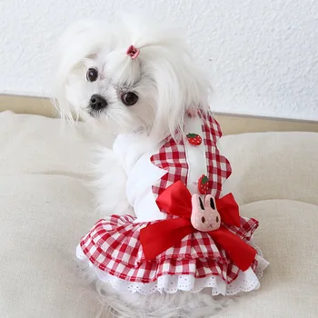 Parduodamas braškių šunų drabužis mažiems šunims Šuniukas Gyvūnas Augintinis Drabužiai Pledas Sijonas Medvilniniai marškiniai Katės suknelė Raudona M L XL aksesuaras