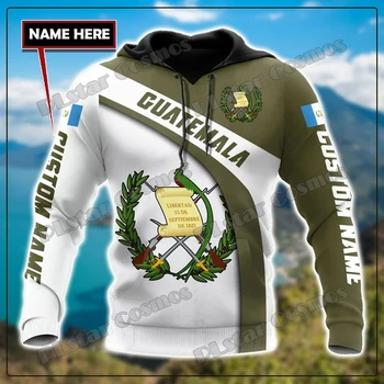 Pasirinktinis teksto pavadinimas Gvatemalos vėliava ir herbas 3D spausdintas vyriškas mados džemperis su gobtuvu Autumn Unisex Casual užtrauktukas Pullover MT-158