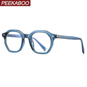Peekaboo juodai mėlyni kvadratiniai akiniai rėmeliai moterys TR90 acetatas anti mėlynos šviesos akiniai vyrams daugiakampiai skaidrūs lęšių priedai