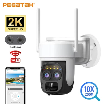 PEGATAH 4MP dviejų objektyvų kamera Belaidė lauko stebėjimo PTZ kamera Spalvotas naktinis matymas Dvipusis garso sekimo WIFI IP kameros