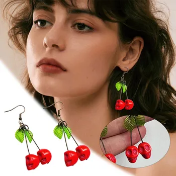 Perdėtas raudonų vyšnių lapų auskarai Moters asmenybė Retro bičių auskarai moterims Siūlų auskarai moterims