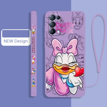 Pink Daisy Love Phone Case for OPPO Find X5 X3 X2 neo Pro Lite A5 A9 2020 A53S 4G 5G Liquid Left Rope Candy Cover Coque Capa