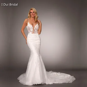 Plungės iškirptė Undinės vestuvinė suknelė su 3D gėlių aplikacijomis Seksuali nuotakos suknelė 2022 m Naujas dizainas