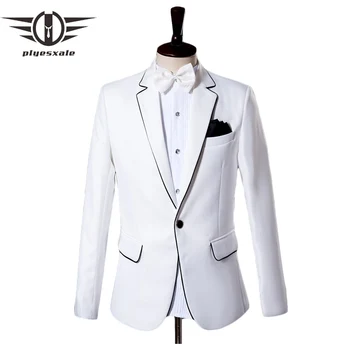 Plyesxale Brand White Blazer Men 2021 Slim Fit Groom Wedding Blazer Masculino Sceniniai kostiumai dainininkams Mens Prom Wear Q107