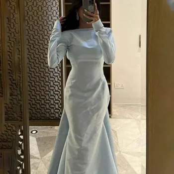POMUSE Sexy Boat Neck Prom Suknelės Undinė be nugaros Mėlynos grindų ilgio arabiška Femme oficiali suknelė 2023 m. Robe de soiree