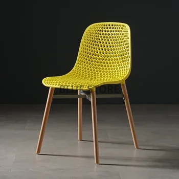 Prabangios medinės kojos Valgomojo kėdės Geltona atlošo atrama Suaugusiems Valgomojo kėdės Laukiama minimalistinės Silla Plegable Namų apyvokos daiktai