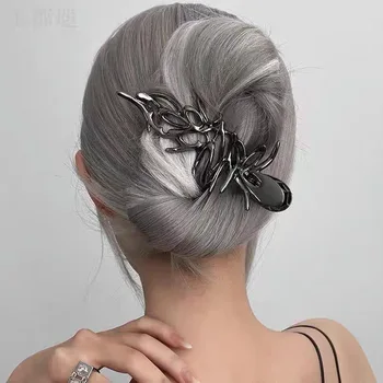 Prabangus tuščiaviduris metalinis plaukų nagas moterims mergaitėms Geometriniai plaukai Krabas Moteriškas vintažinis Peteliškės gaudymas Klipas Mada y2k Aksesuarai