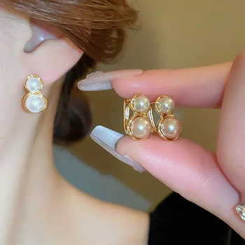 prancūziški paprasti perlų ausies sagties lankelio auskarai moterims Lengvi prabangūs saldaus temperamento vakarėlių papuošalai