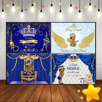 Princo fonas Mėlynas auksas Fonas Vakarėlis Kūdikių dušas Sostas Gimtadienio dekoravimas Foto reklamjuostė Fotografija Fonai Karališkas vinilas