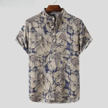 Printed Camisa Masculina Summer Hawaiian Palaidinė Vyriški vintažiniai marškiniai trumpomis rankovėmis Atvartas Camisa Casual Buttons Blusas