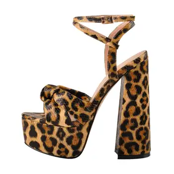 Pumps Sapatos Femininos Prabangios basutės Slingback Sandalias De Mujer Platforma Moteriški batai Leopard kulno lanko dizainas Chaussure Femme