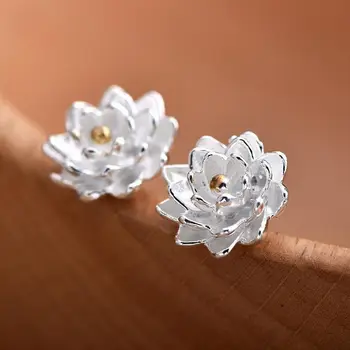 Pure S990 Fine Silver Stud Women Lucky Gift Unikalūs lotoso auskarai