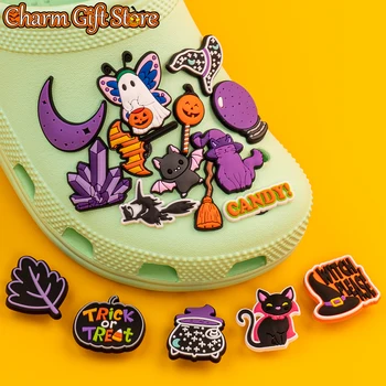 Raganų skrybėlių batų žavesys Magic Ball Crystal Croc Charms Ghosts Pumpkin Batų spaustukai Dekoracijos Šikšnosparniai Katės Croc Džinsai