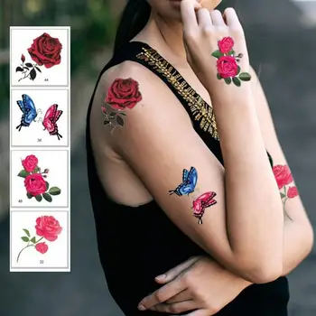 Rando viršelio gėlė Laikinos tatuiruotės Tatuiruočių lipdukai raktikauliui Elegantiška gėlė Drugelis Laikinos tatuiruotės moterims