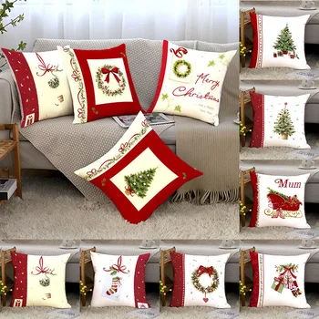 Raudonas kalėdinis pagalvės dėklas Keli gabalai Nemokama kolokacija Kalėdinė dovana Persikų aksomas Spausdintas sofos pagalvės užvalkalas Namų dekoravimas