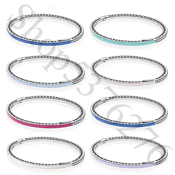 Real 925 Sterling Silver Pink Red Red Pink Green White Radiant Hearts of Fashion Bangle Fit Women Bead Charm Gift Pasidaryk pats papuošalai