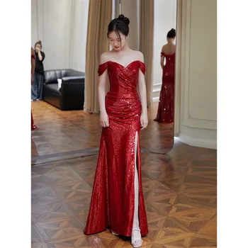 Red Sequin Long Evening Dress Oficialios suknelės Vakarėlių suknelės Bu10260