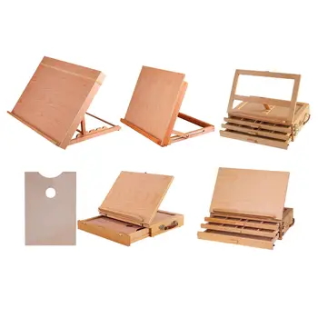 Reguliuojamas medinis laikymo stalčius dėžutės molbertas, aukščiausios kokybės bukmedis - nešiojamas medžio menininkas Darbalaukio dėklas Drobės menas