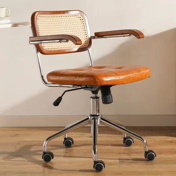 Retro besisukanti kėdė Rotango kompiuterio biuro kėdė Japonų patogi daiktadėžė studijų stalo sėdynė kvėpuojantis porankis rotango kėdė