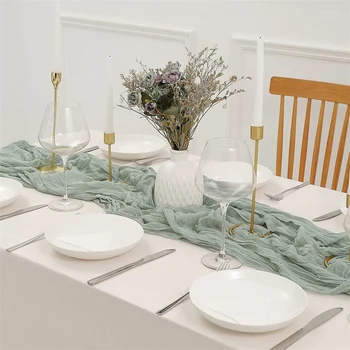 Retro marlės stalo nustatymas Marlės stalo bėgikas Pusiau grynas personalizuoti Boho valgomasis Vintažinis vestuvių dekoro vakarienės staltiesė