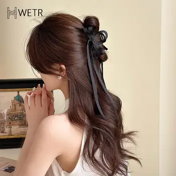 Ribbon Bowknot Plaukų nagai Clip Shark Claw Plaukų segtukai Solid Bow Hairpin Barrettes For Ponytail Women Hair Accessories Headband