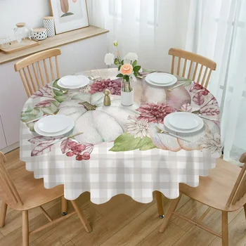 Rudens moliūgų gėlių pledai Staltiesės valgomojo stalui Neperšlampamas apvalaus stalo užvalkalas virtuvės svetainei