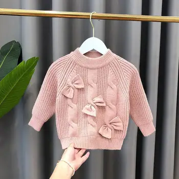 Rudens žiemos mergaičių drabužiai 2021 Naujas vaikiškas megztinis Mielas lankas megztas megztinis