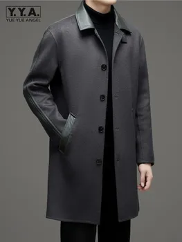 Rudens žiemos verslas Atsitiktinis vyriškas vilnonis paltas plonas tinka Viengubas krūtinė Vidutinio ilgio paltas Vintažinis biuras Vyrai Laisvalaikio viršutiniai drabužiai