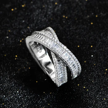S925 Sidabriniai kryžiaus žiedai Moterys Blizgantis didelis anglies deimantas X žiedas Moteris 5A Cirkono dizainas Prabangūs papuošalai Merginos dovana Lady Party