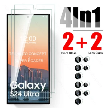 Samsung S 24 Ultra Case 4 in 1 fotoaparato apsaugų dangtelis Samsung S24 Ultra Plus apsauginis stiklas Samsung S24Ultra S24Plus S24+