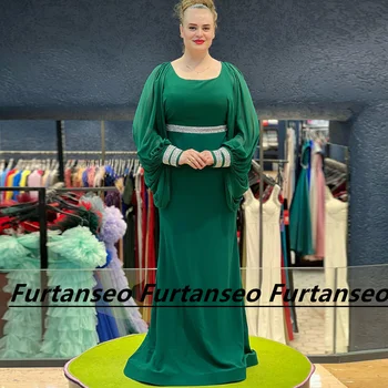 Saudo Arabijos vakarinė suknelė ilgomis rankovėmis karoliukais puoštas kvadratinis kaklas šifonas aptrauktas grindų ilgis Paprastas klasikinis vestidos para mujer gala